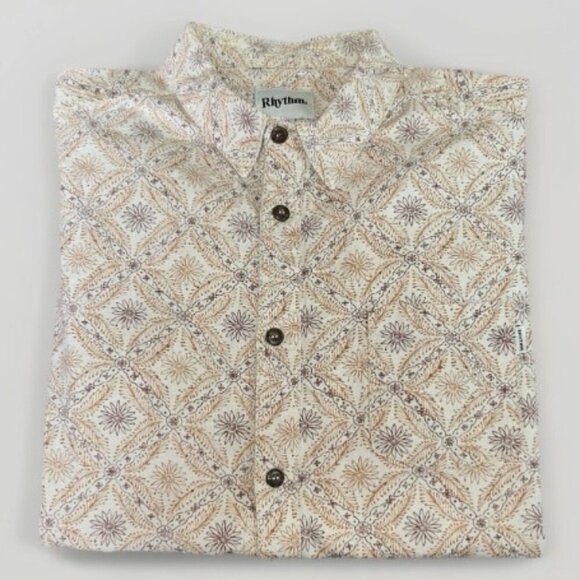 RHYTHM Men's Short Sleeve Button Down Shirt Size Large Linen/Cotton Blend - Picture 1 of 9